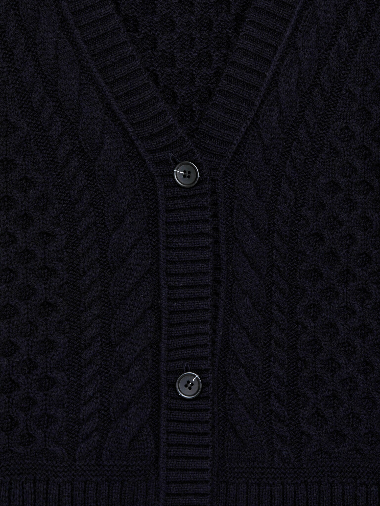 Cardigan en maille de laine torsadée - Bleu foncé/Blanc cassé - 3