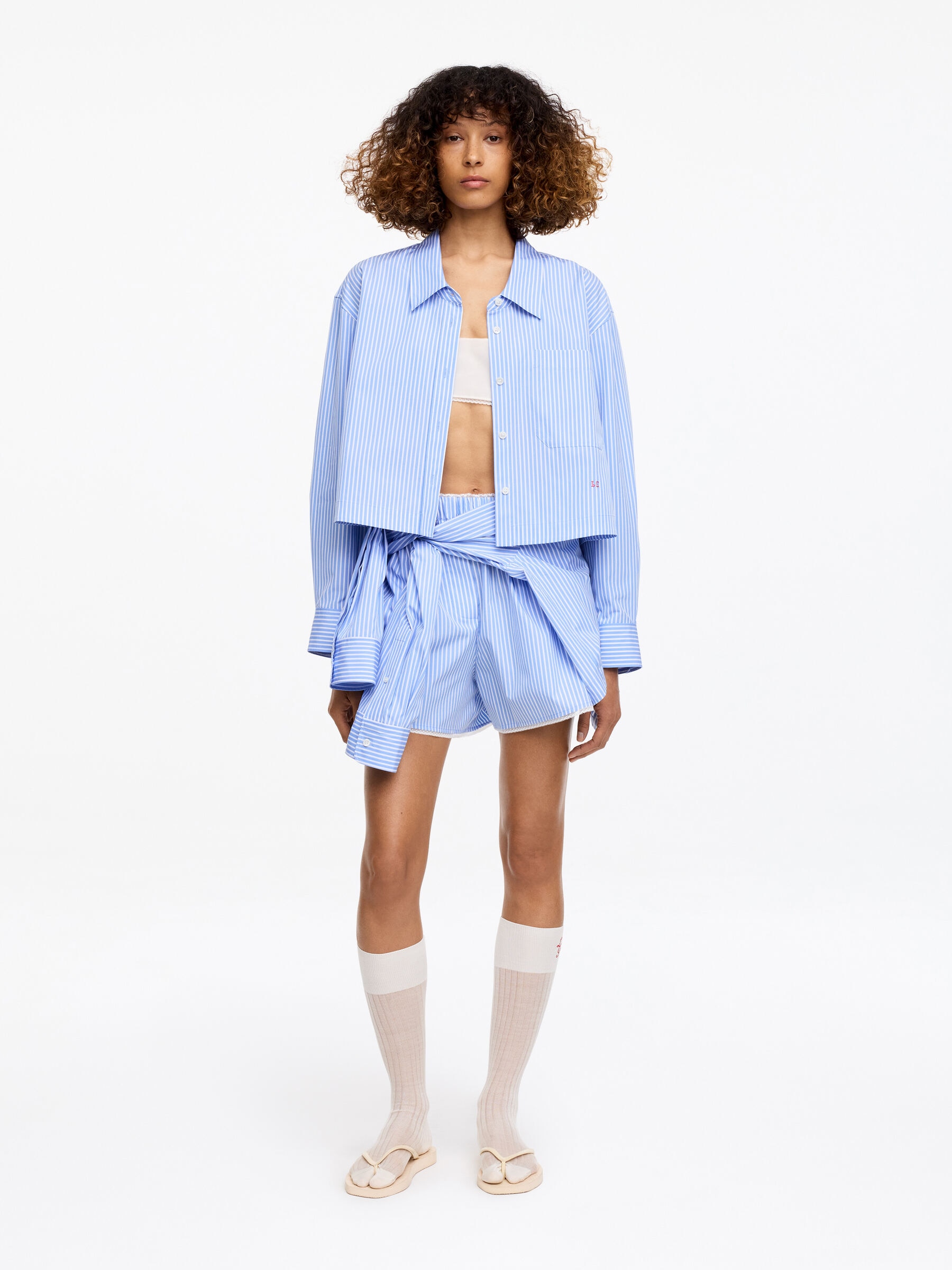 ARKET and Laila Gohar Cropped Shirt - Blue/White - Loose fit - Women - StillMedia/Lookbook - 5