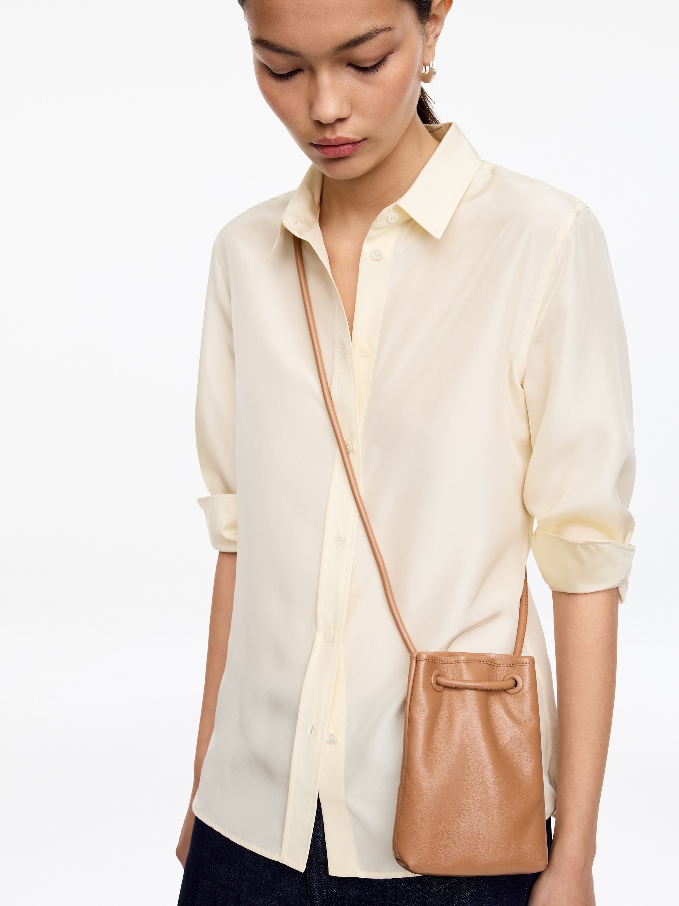 Umhängetasche aus Leder-Beige-18546