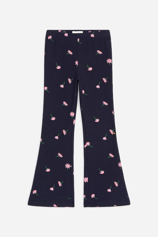 Flared Rib Leggings - Dark Blue/Florals/Blue/Multi Colour/Beige/Black/Black - 1
