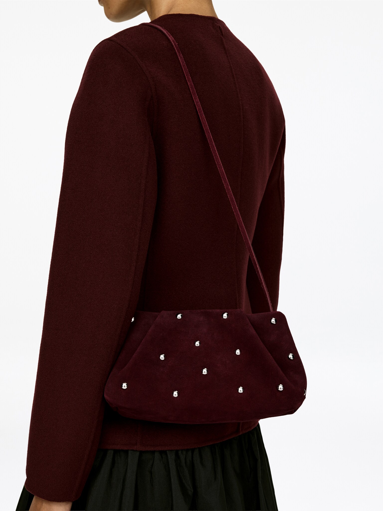 Studded Suede Clutch - Burgundy