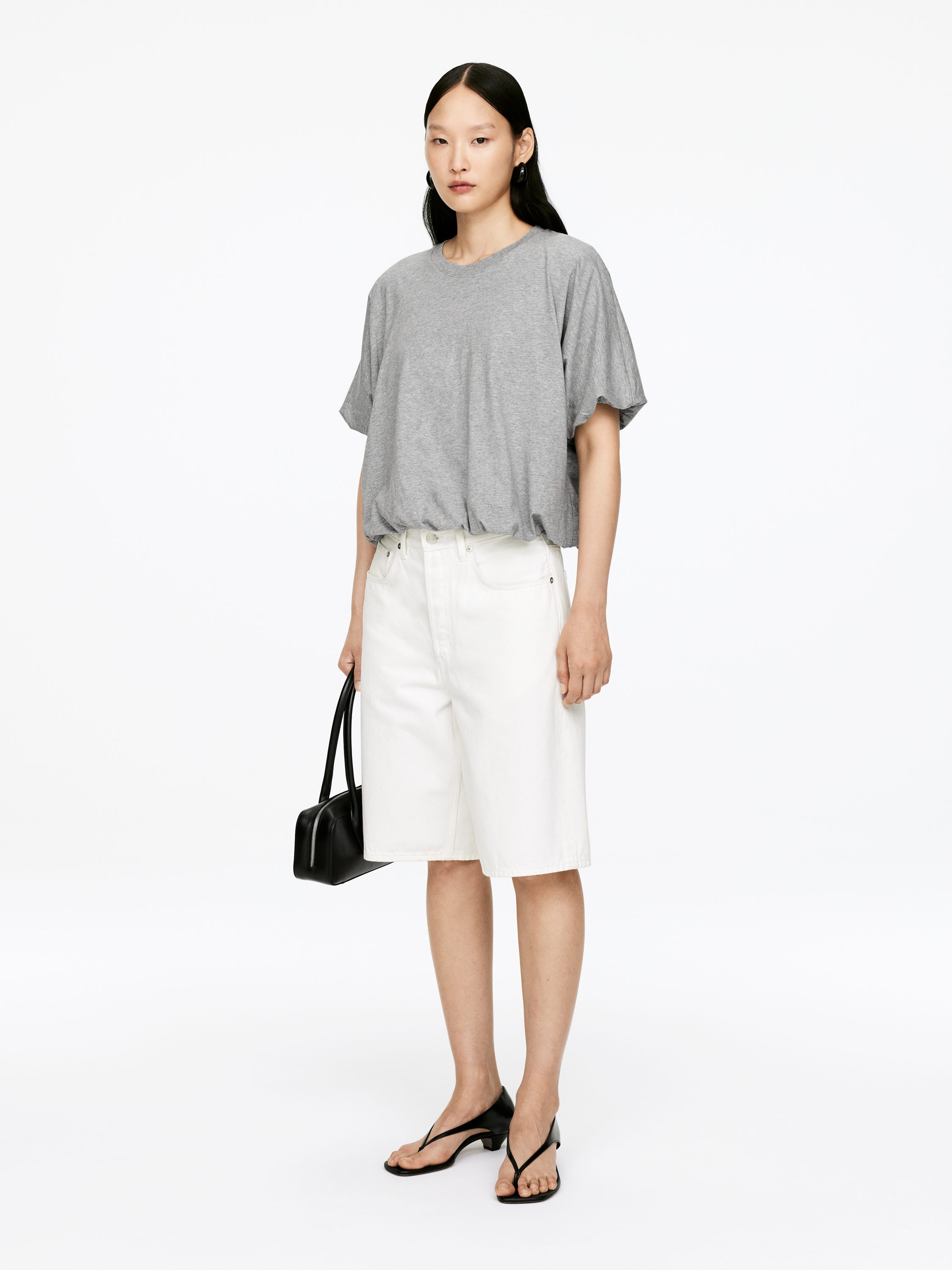 Bubble-Hem T-Shirt - Grey - Regular fit - Women - StillMedia/Lookbook - 5