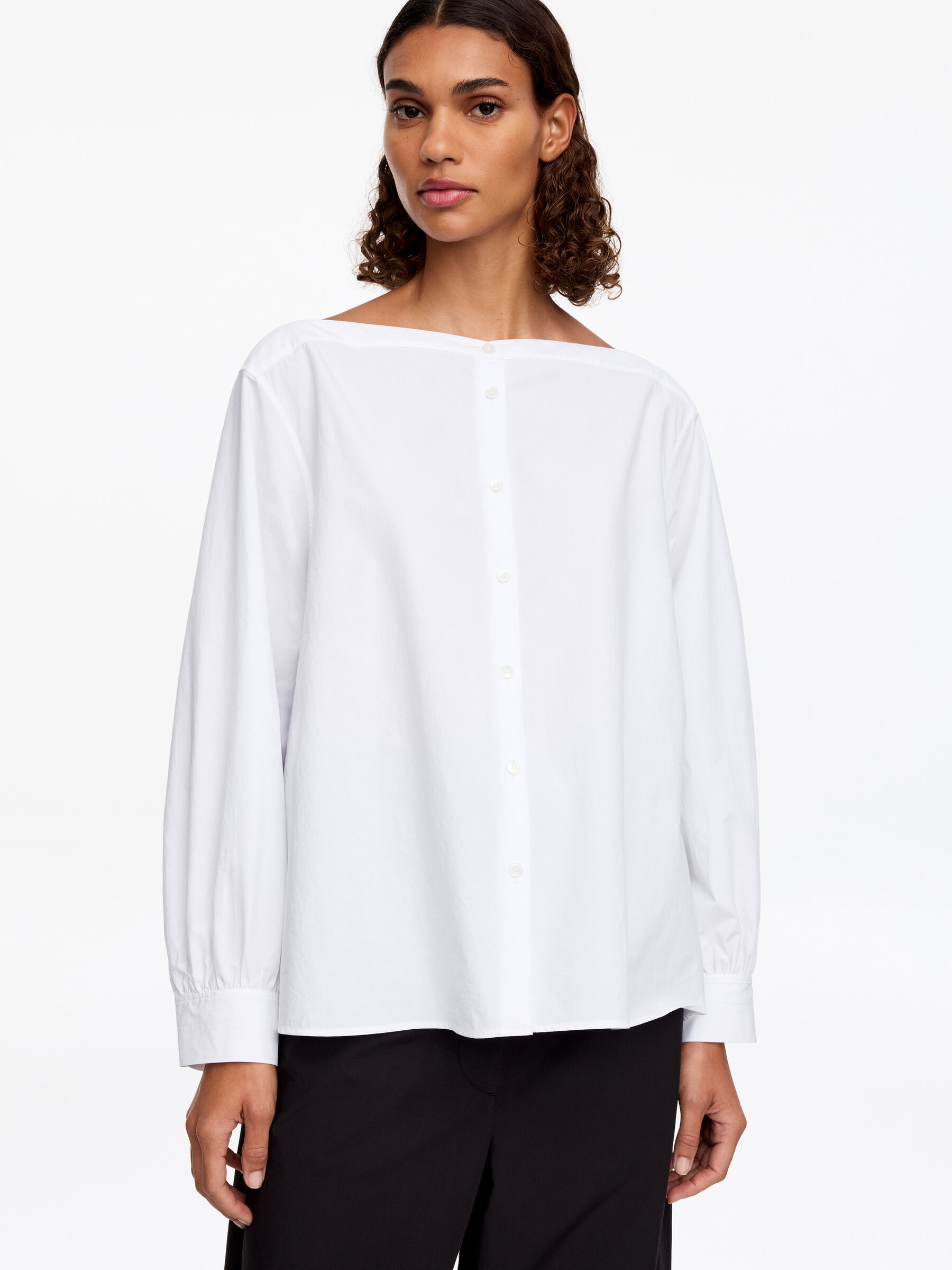 Boat-Neck Cotton Blouse - White - Regular fit - Women - StillMedia/Lookbook - 2