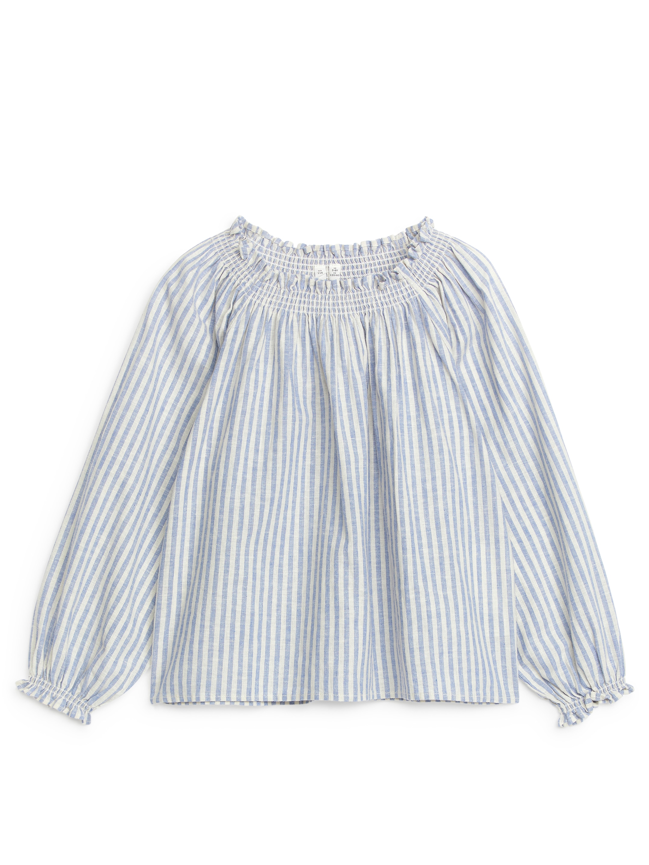 Gathered Linen Blouse - Blue/Off White - Oversized - children - StillMedia/DescriptiveStillLife - 3
