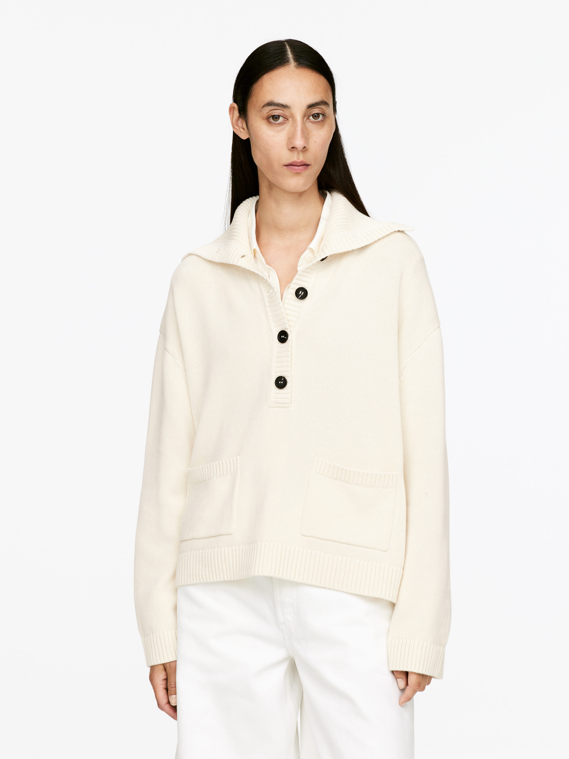 High-Neck Jumper - Light Beige - Loose fit - Women - StillMedia/Lookbook - 5