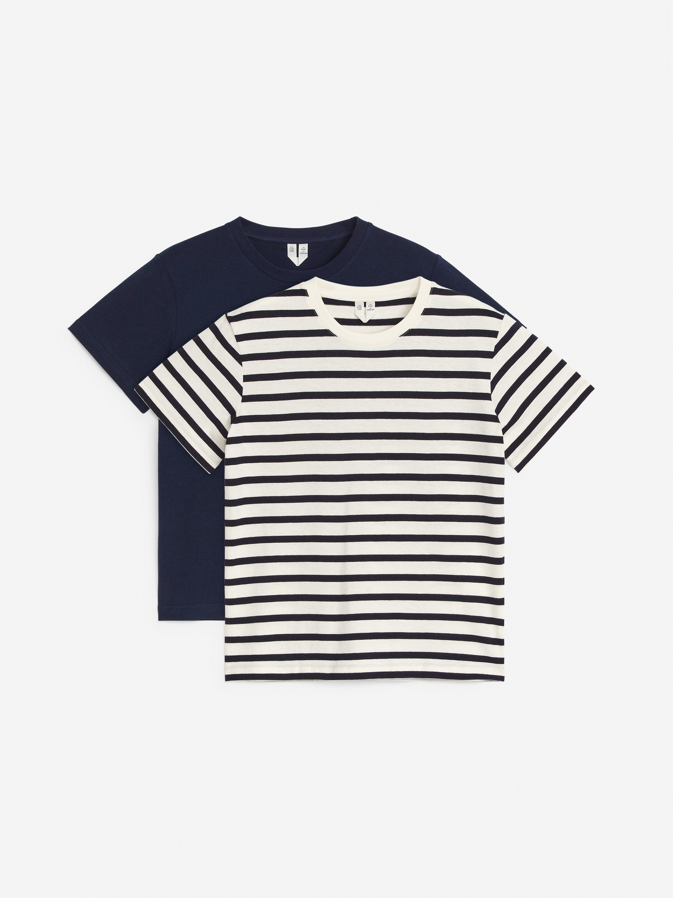 Se større billede: T-shirt med rund hals, sæt af 2 - Mørkeblå/marineblå striber - BØRN | H&M DK 1