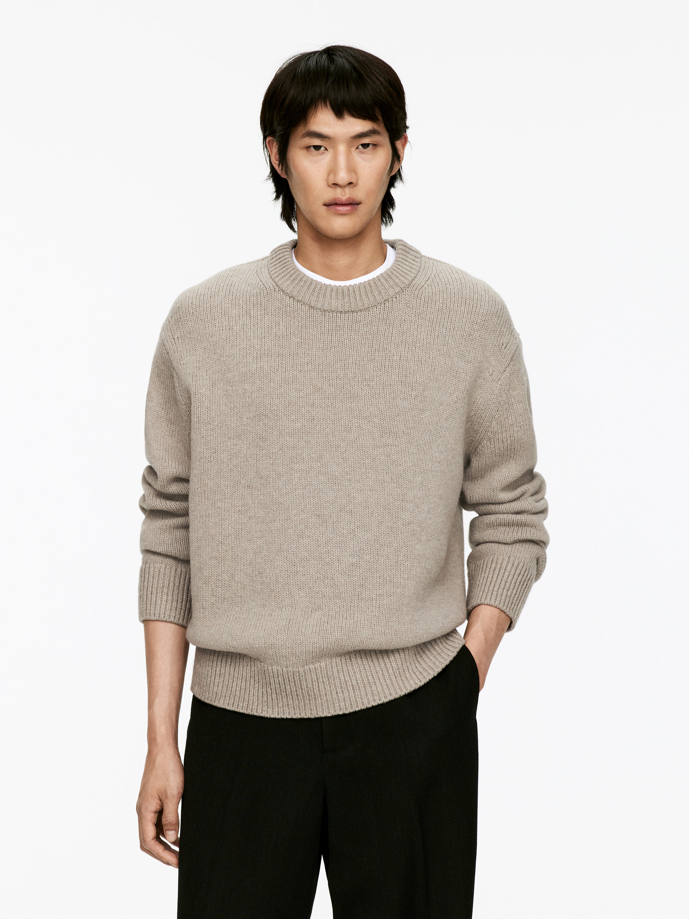 Heavy Knit Wool Jumper - Beige Melange - Relaxed fit - Men - StillMedia/Lookbook - 4