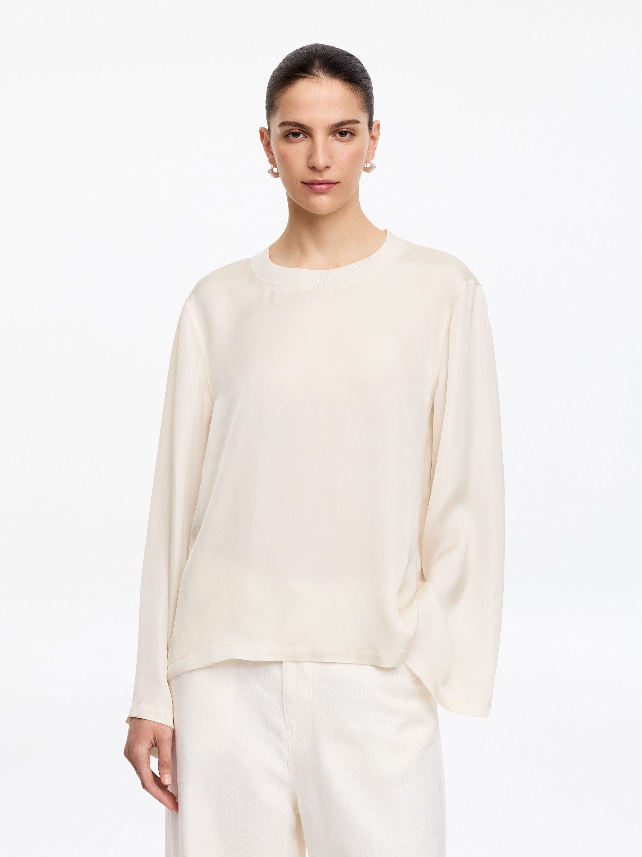 Long-Sleeve Satin Top-White-19604