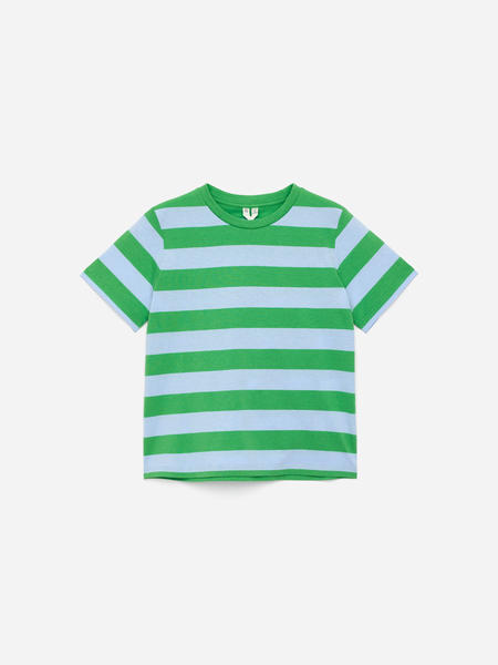 BLUE GREEN WHITE STRIPED BOYS SHORT SLEEVES T-SHIRT - MULTI