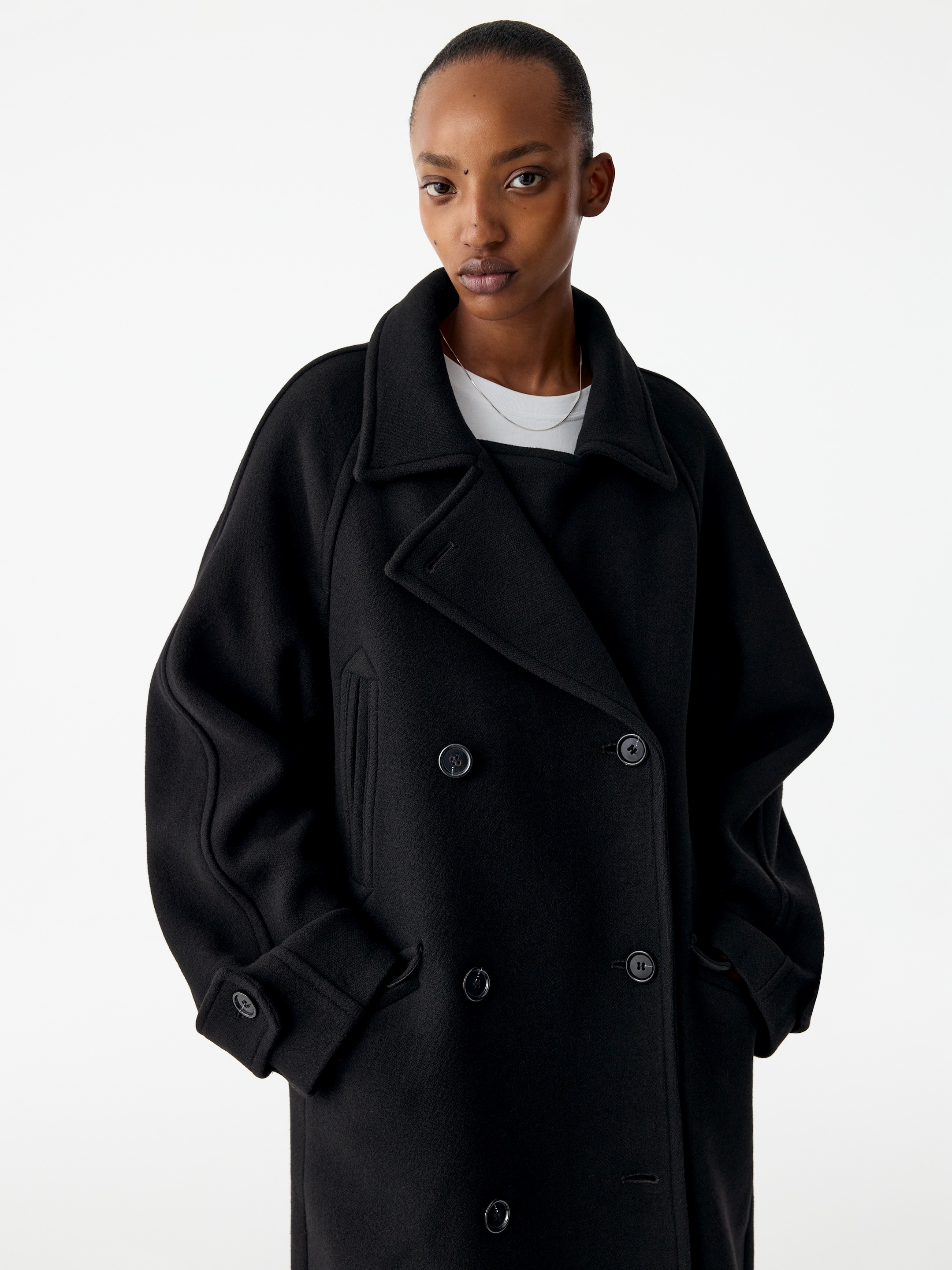 Cappotto doppiopetto in misto lana-Black-20998