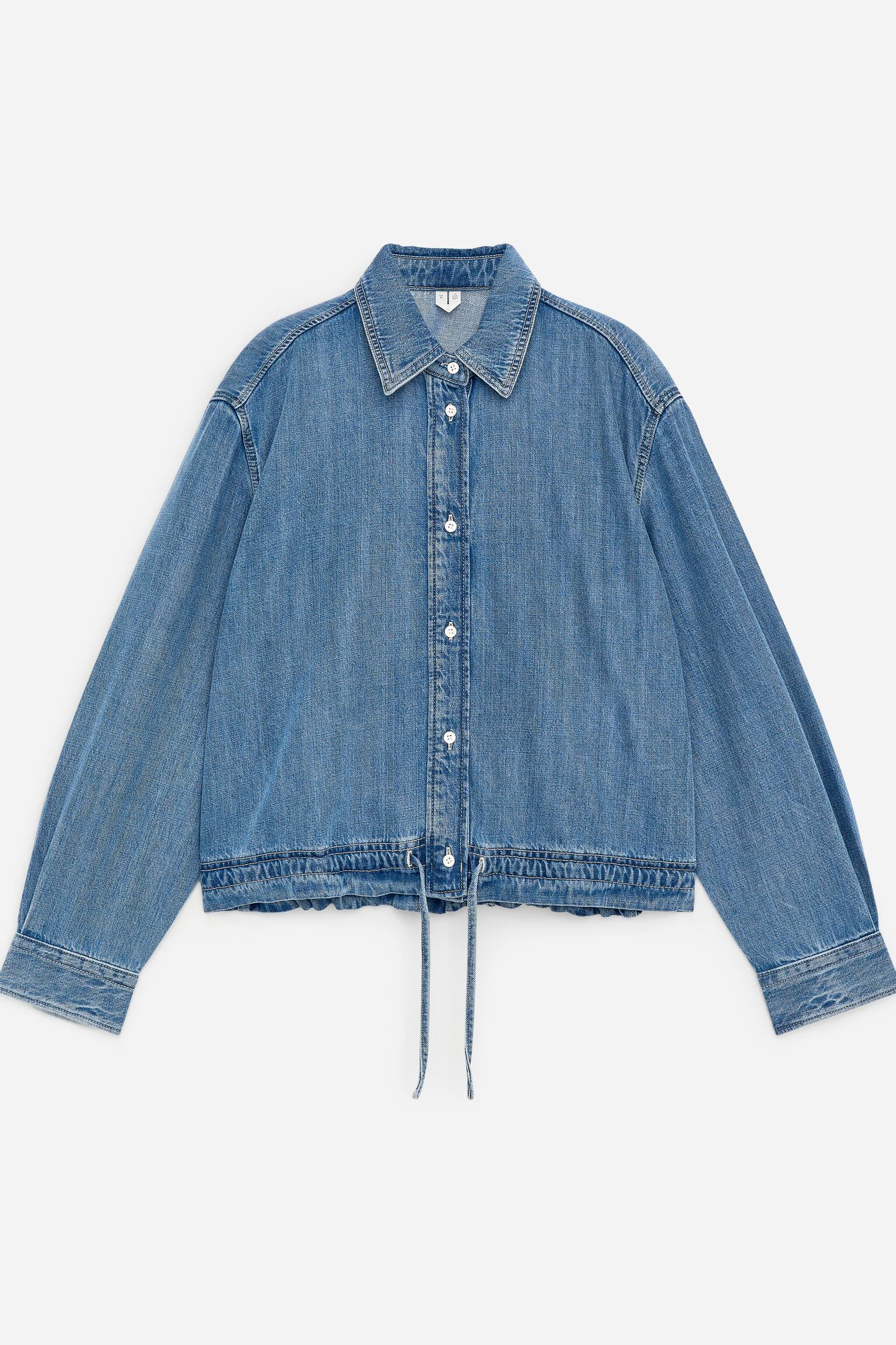 Denimskjorta med dragsko - Tvättad blå - 2