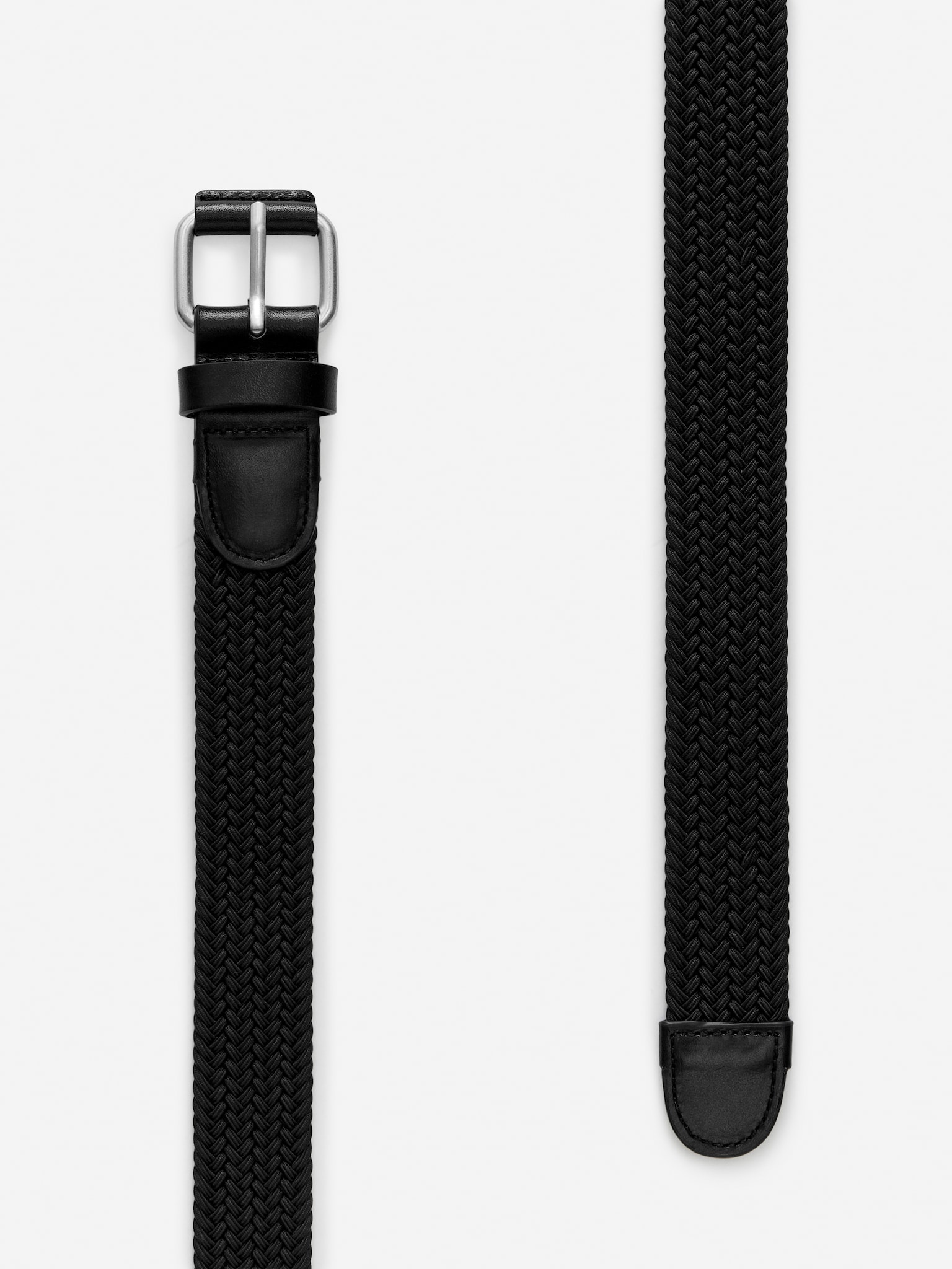 Cinturón trenzado con detalles en piel - Negro/Gris - 3