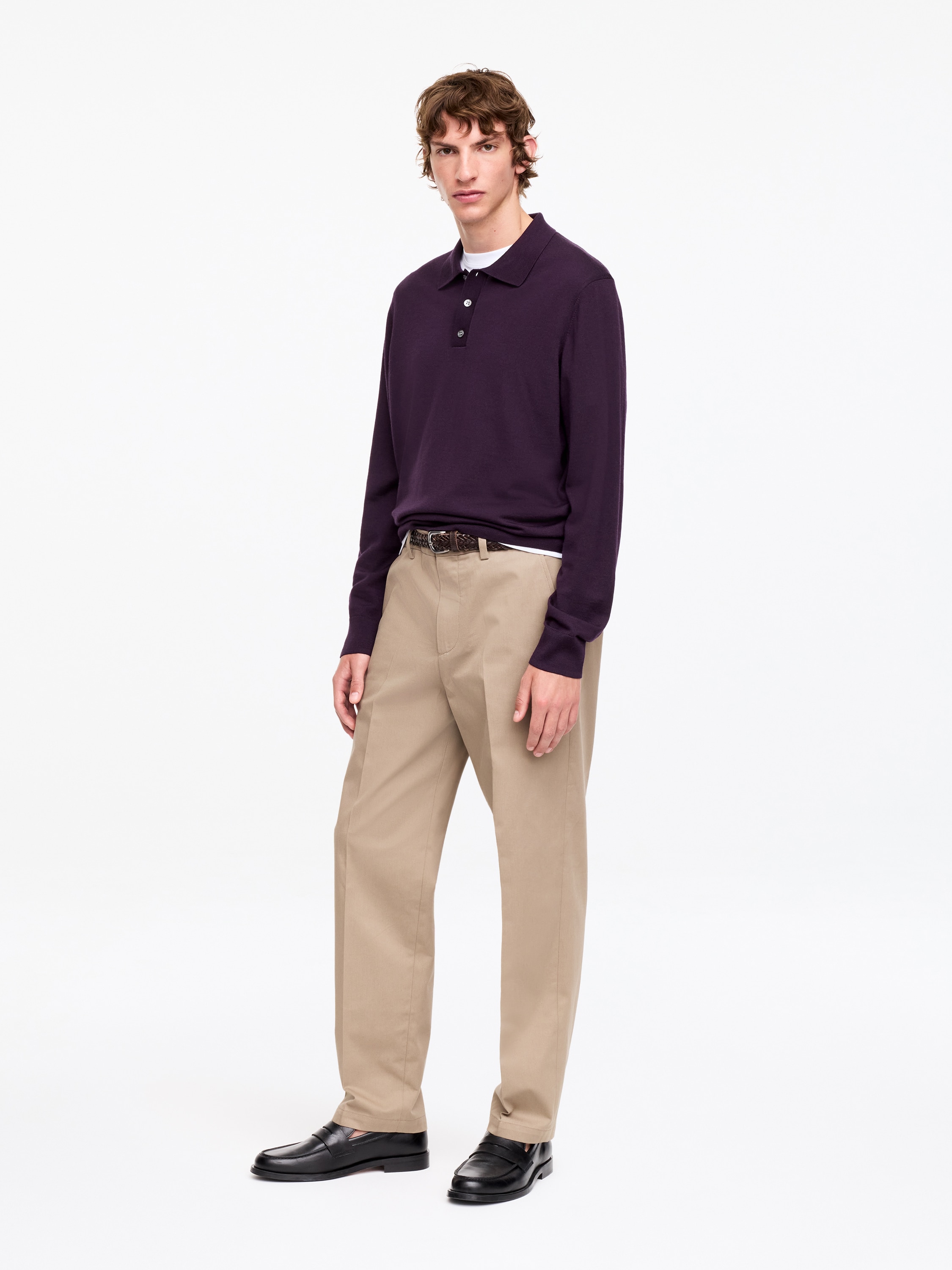 Maglione in stile polo in lana merino - Viola scuro/Grigio acciaio/Blu scuro