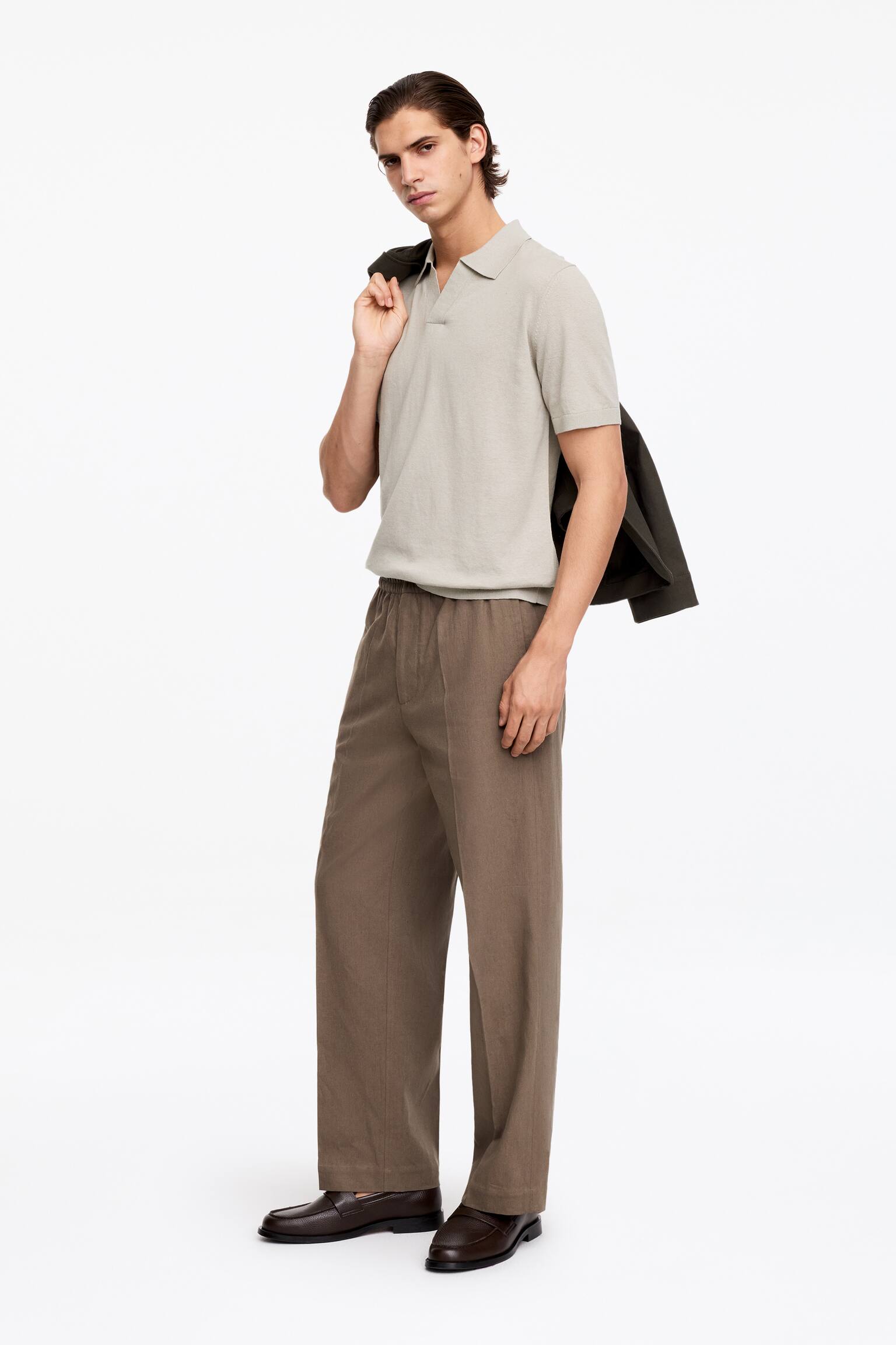 Katoenen poloshirt met linnen-Licht taupe - 6