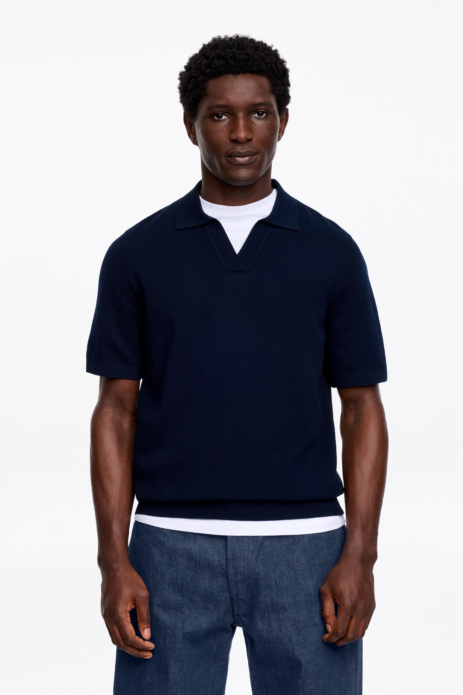 Strukturmønstret poloskjorte - Mørkeblå/Støvete mint/Offwhite - 3