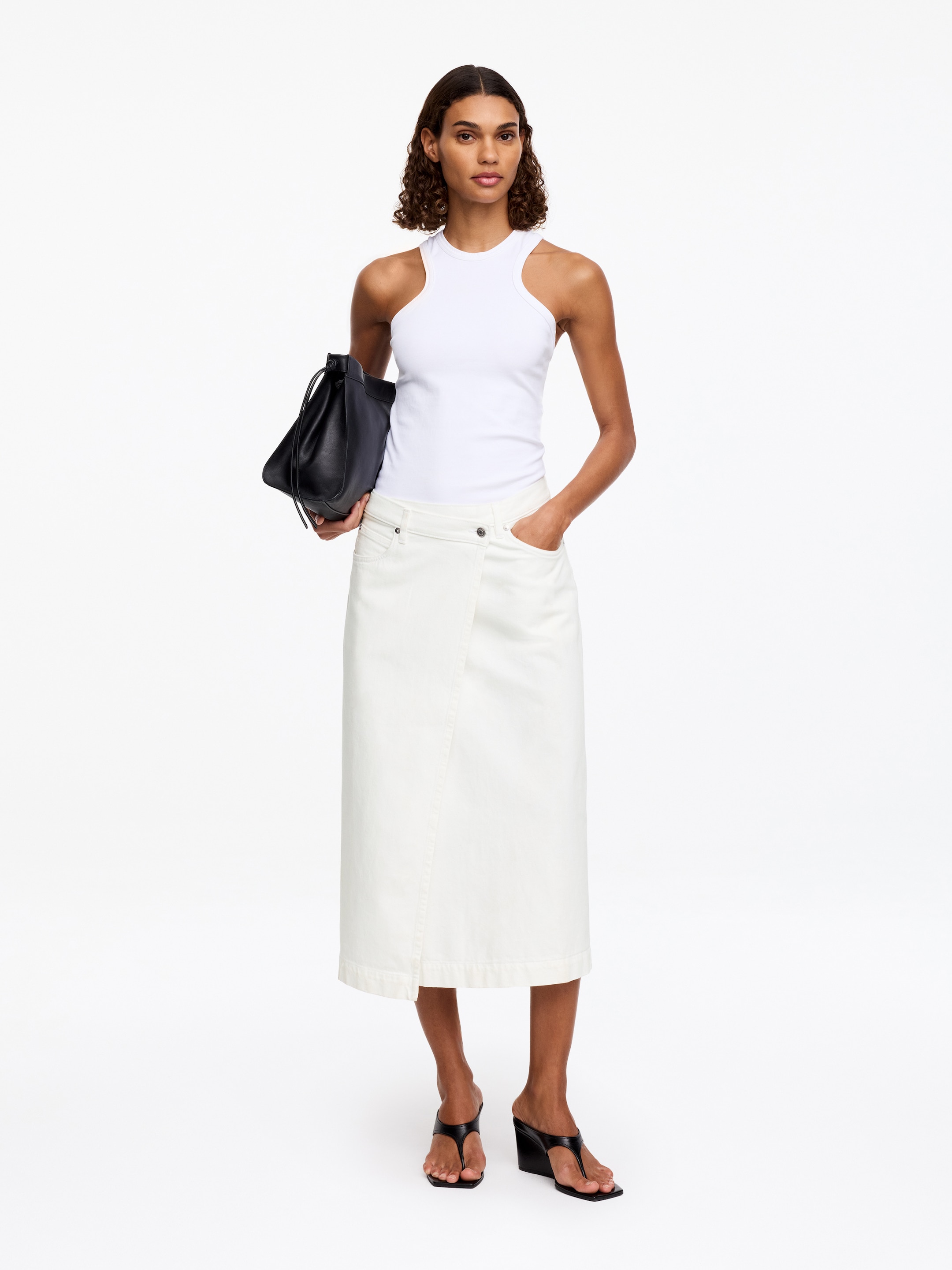 Denim Wrap Skirt-#F4F3E9-15509