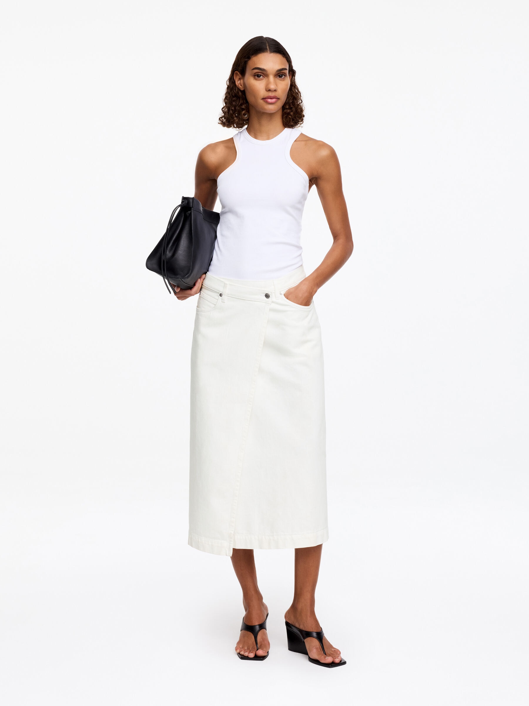 Denim Wrap Skirt-#F4F3E9-15509