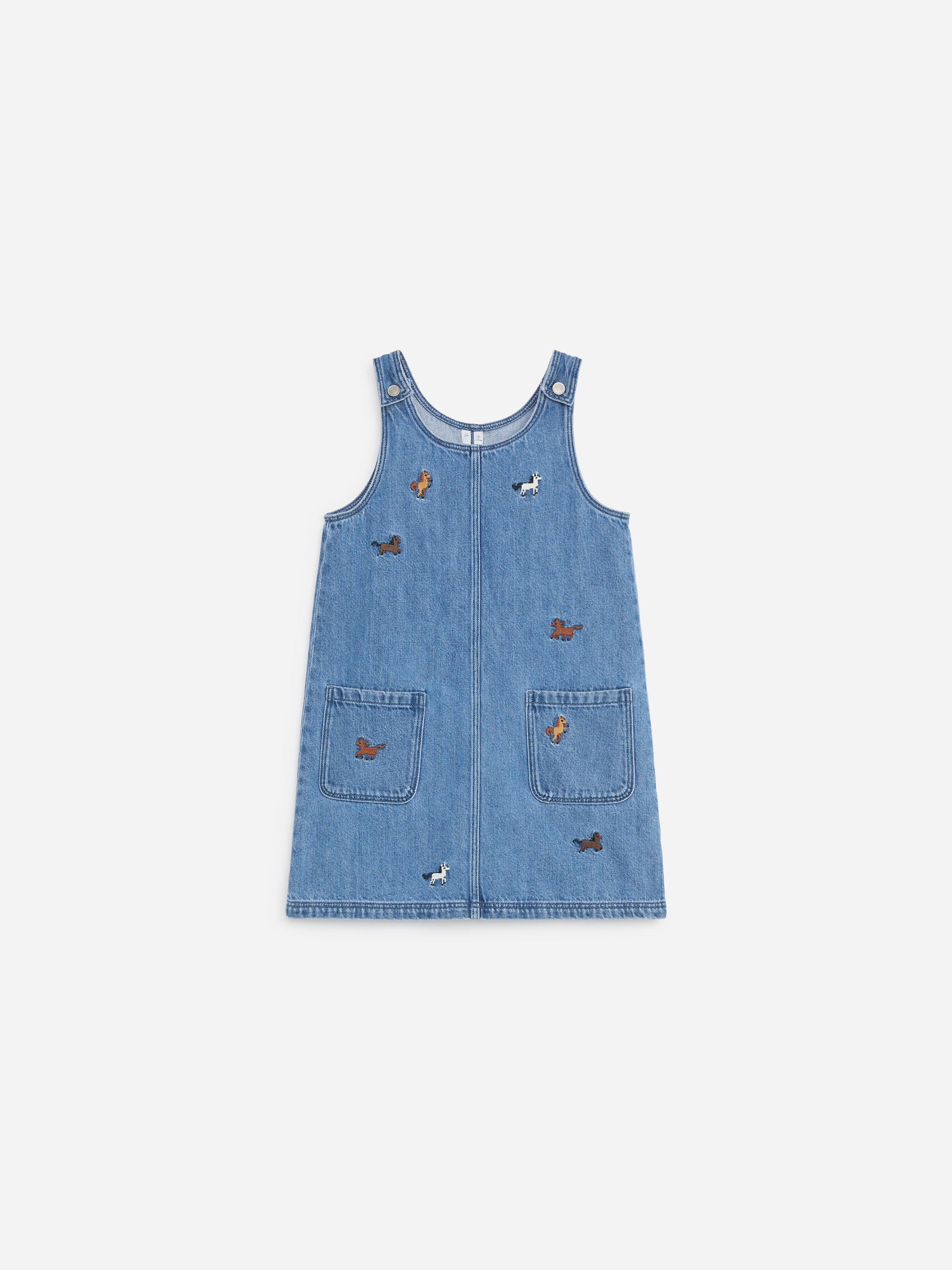 Embroidered Denim Dress-Blue-21192