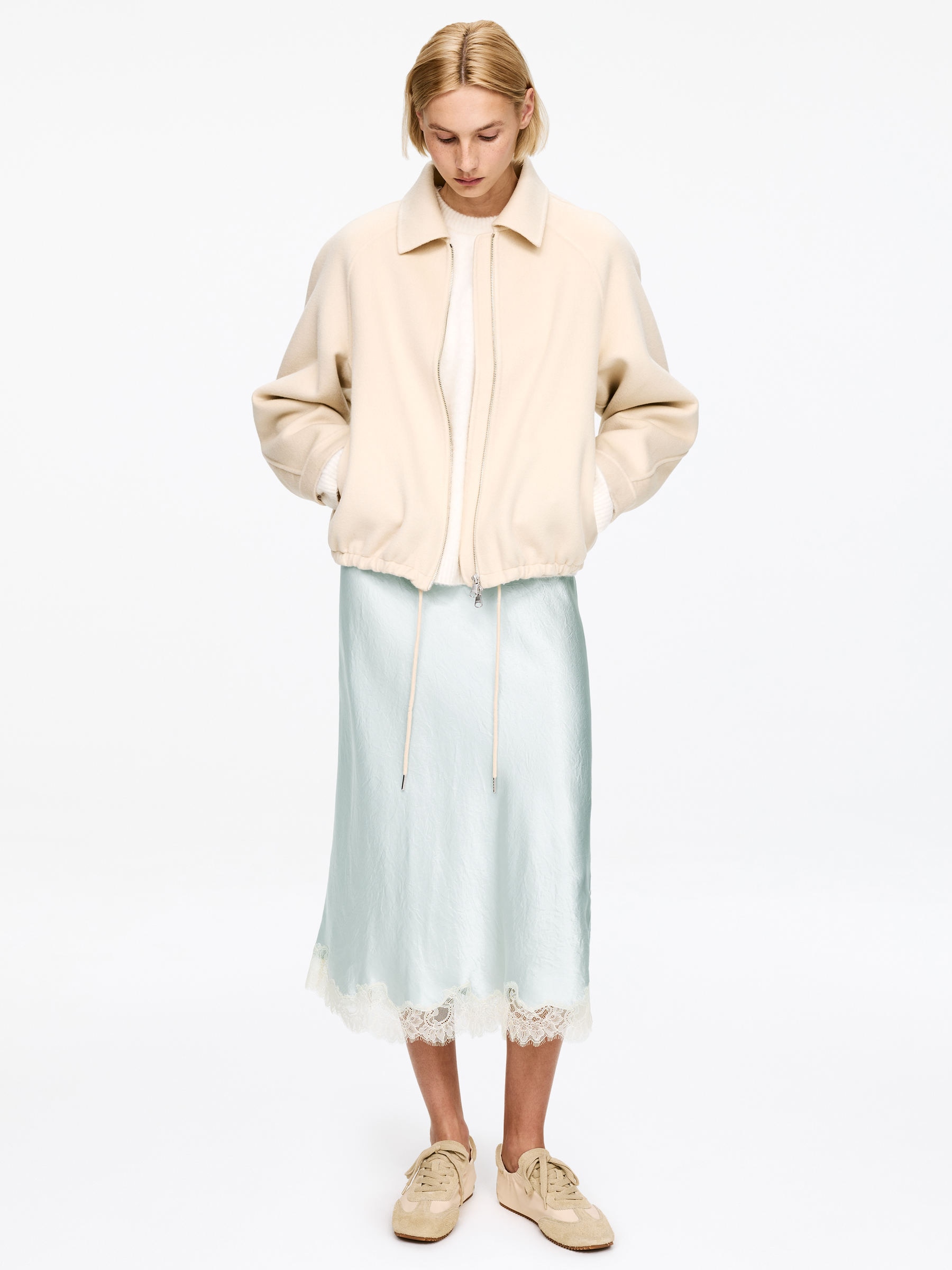 Satinkjol med spetsdetalj - Turkos - Regular fit - Women - StillMedia/Lookbook - 5