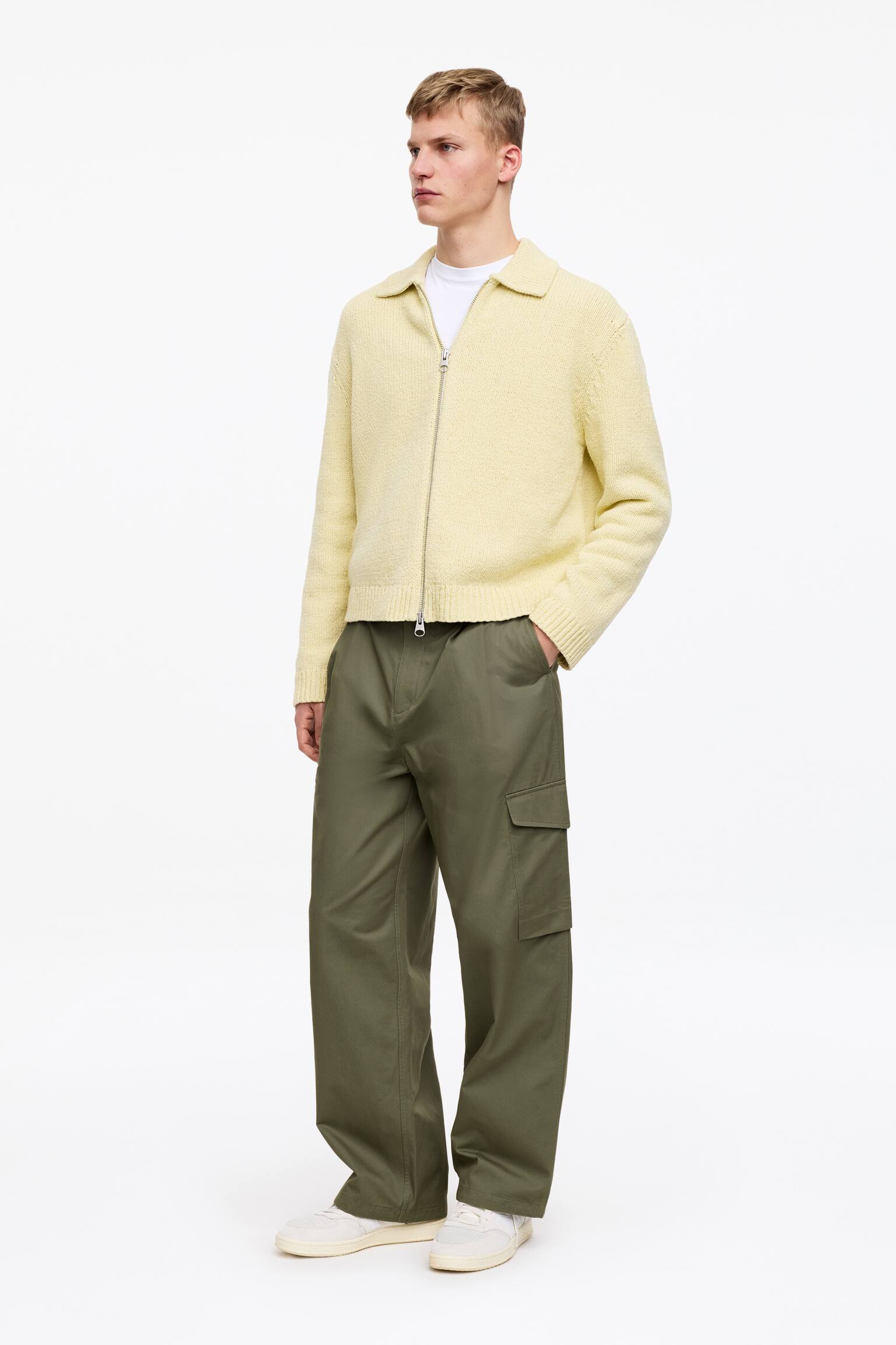 Voľné cargo nohavice - Khaki zelená/Sivobiela - 4