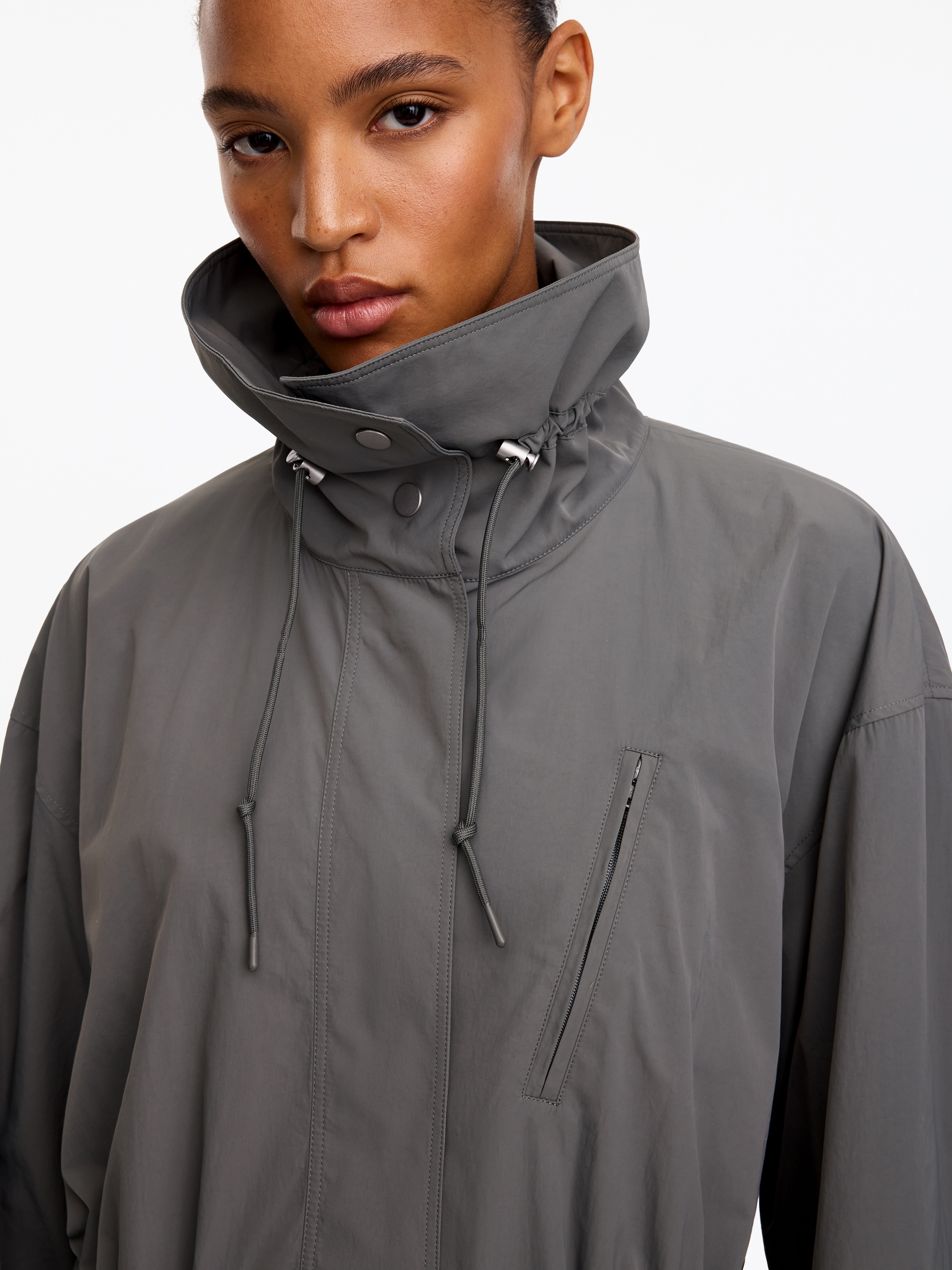 High-Collar Nylon Jacket - Grey - Regular fit - women - StillMedia/Lookbook - 9