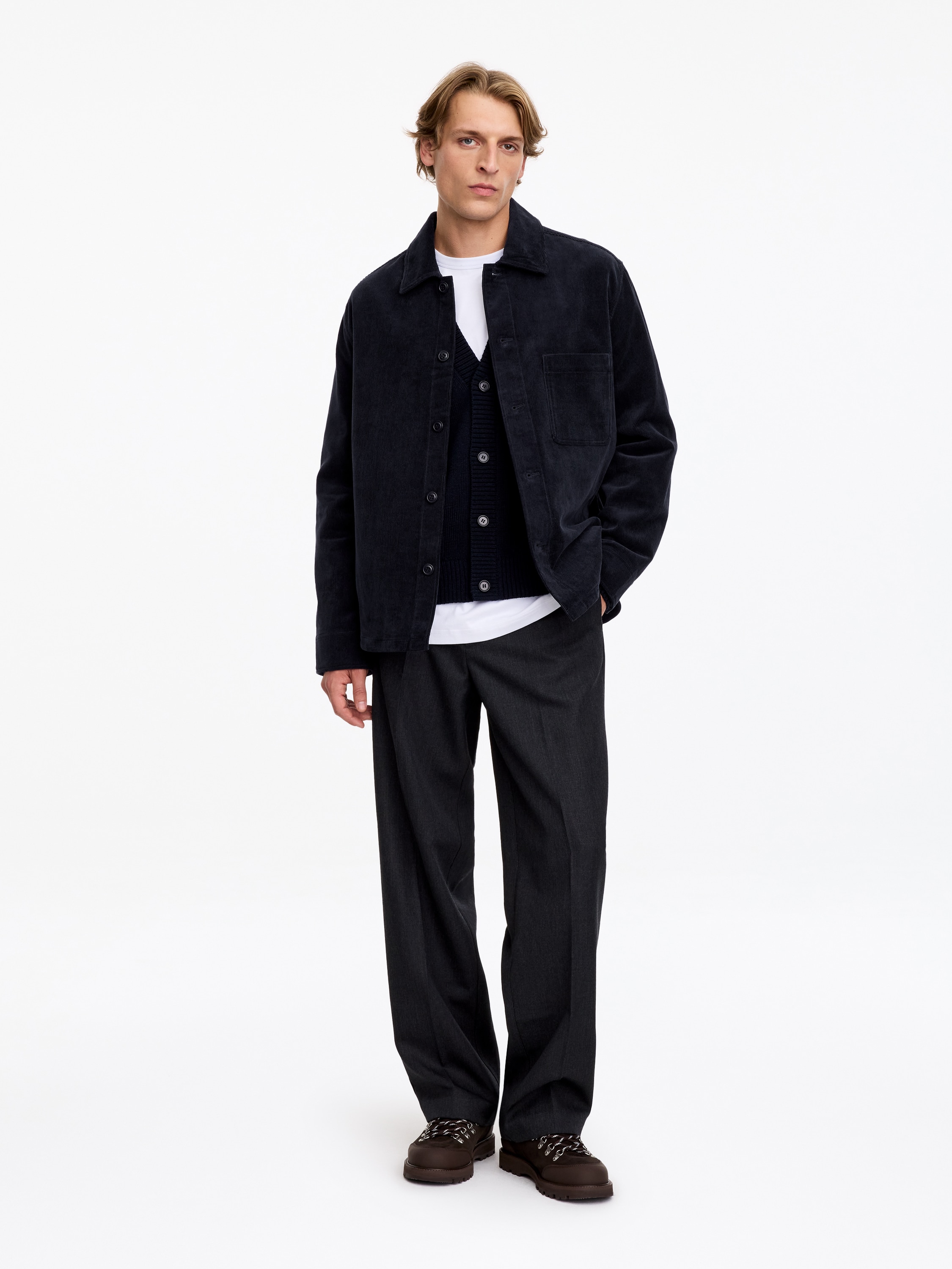 Needlecord Overshirt - Tummansininen/Ruskea