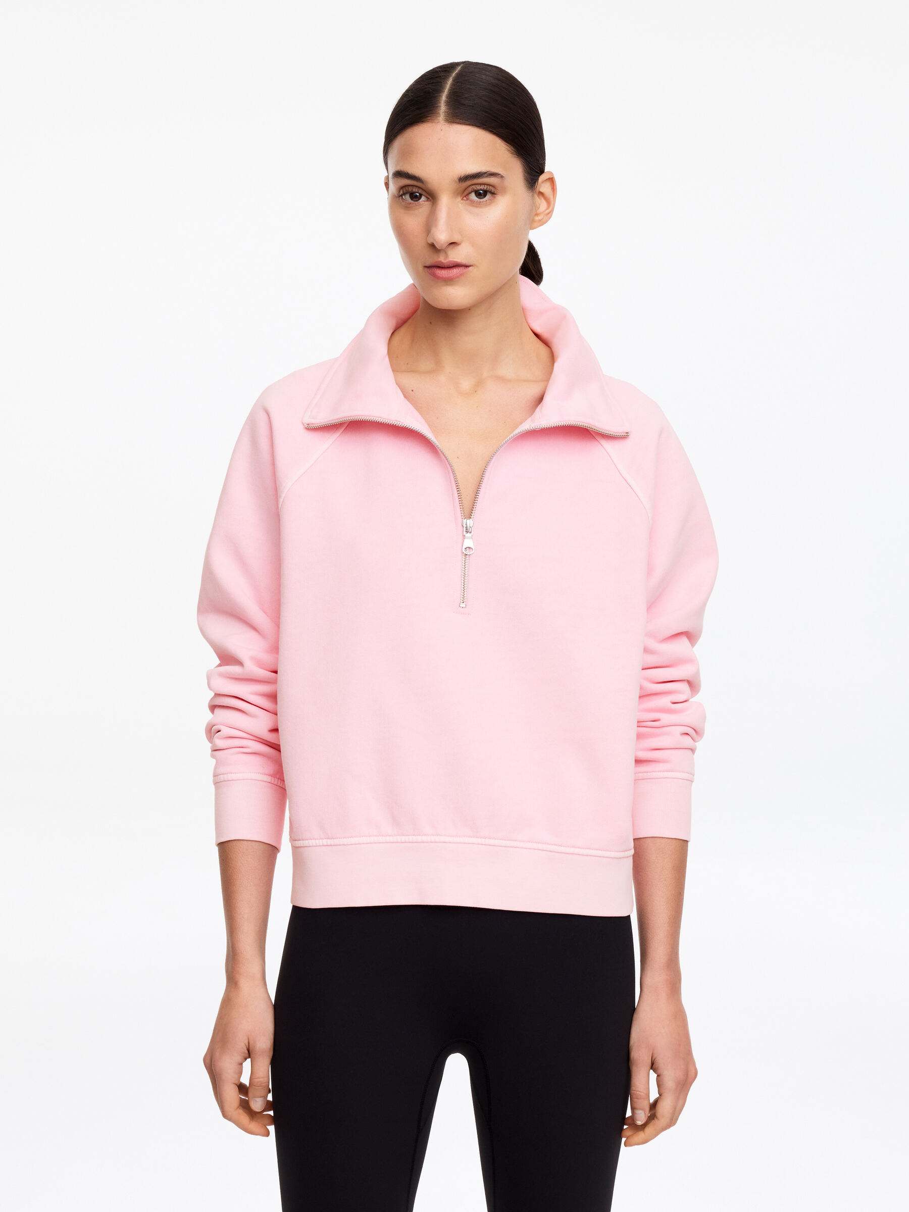 French-Terry-Sweatshirt mit kurzem Reißverschluss-#E0C3D0-19114