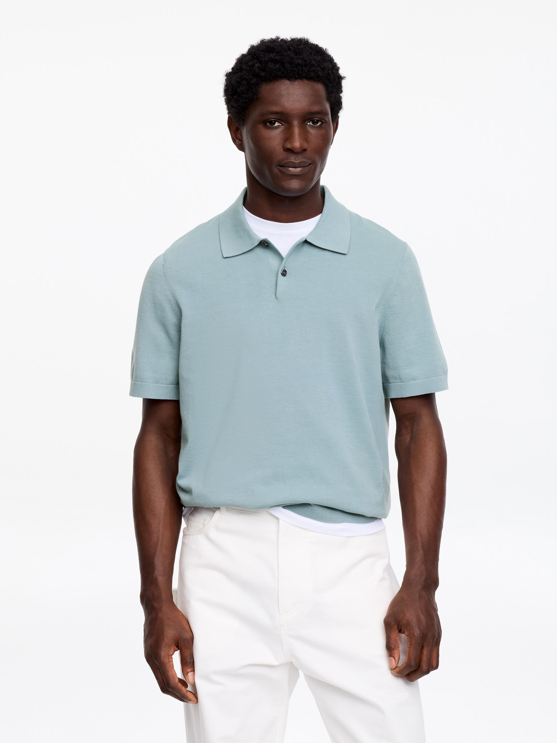 Fine-Knit Polo Shirt-#8A9AA4-18641