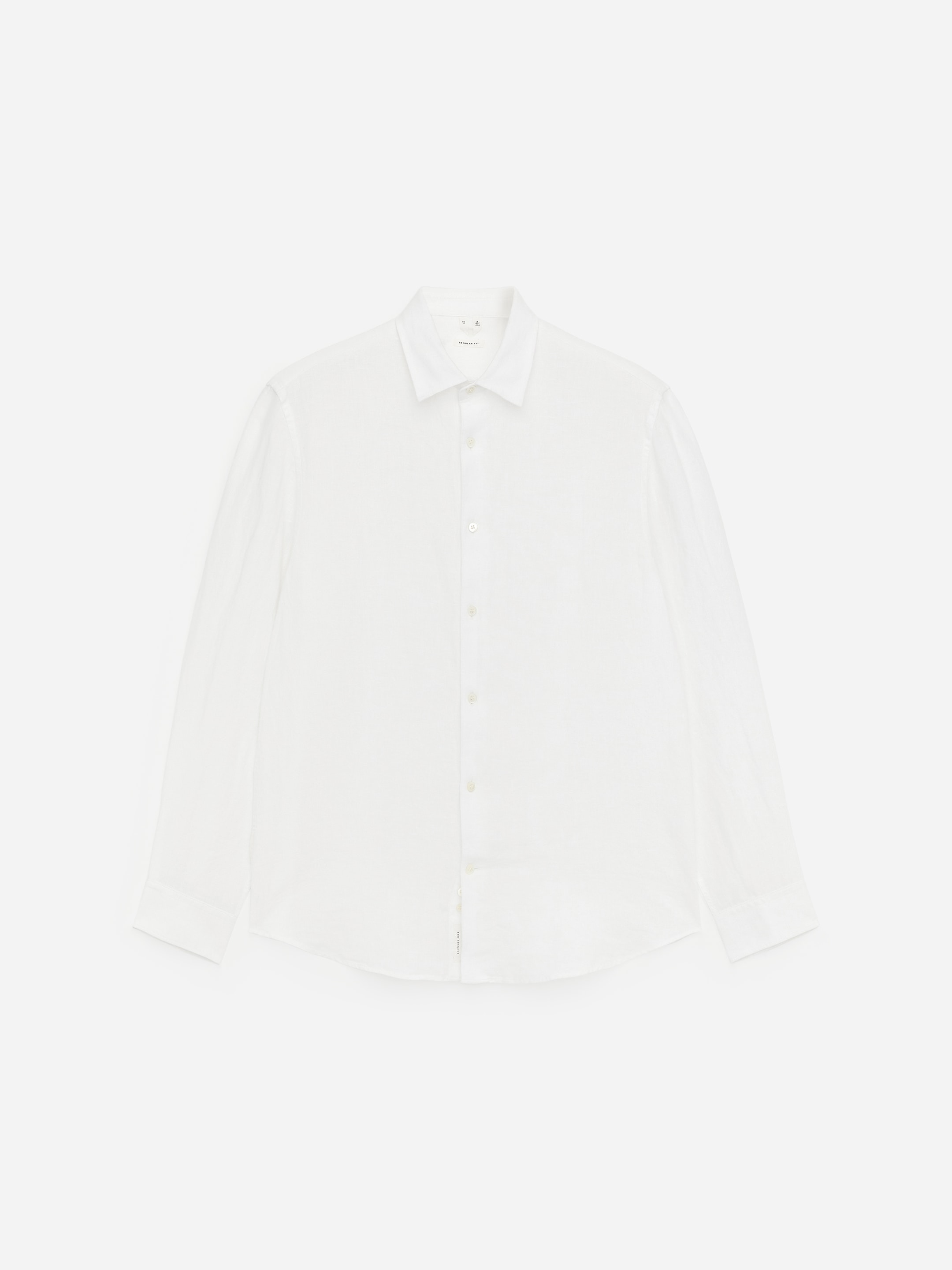 White long-sleeve button-up shirt with a classic collar, displayed on a plain white background.