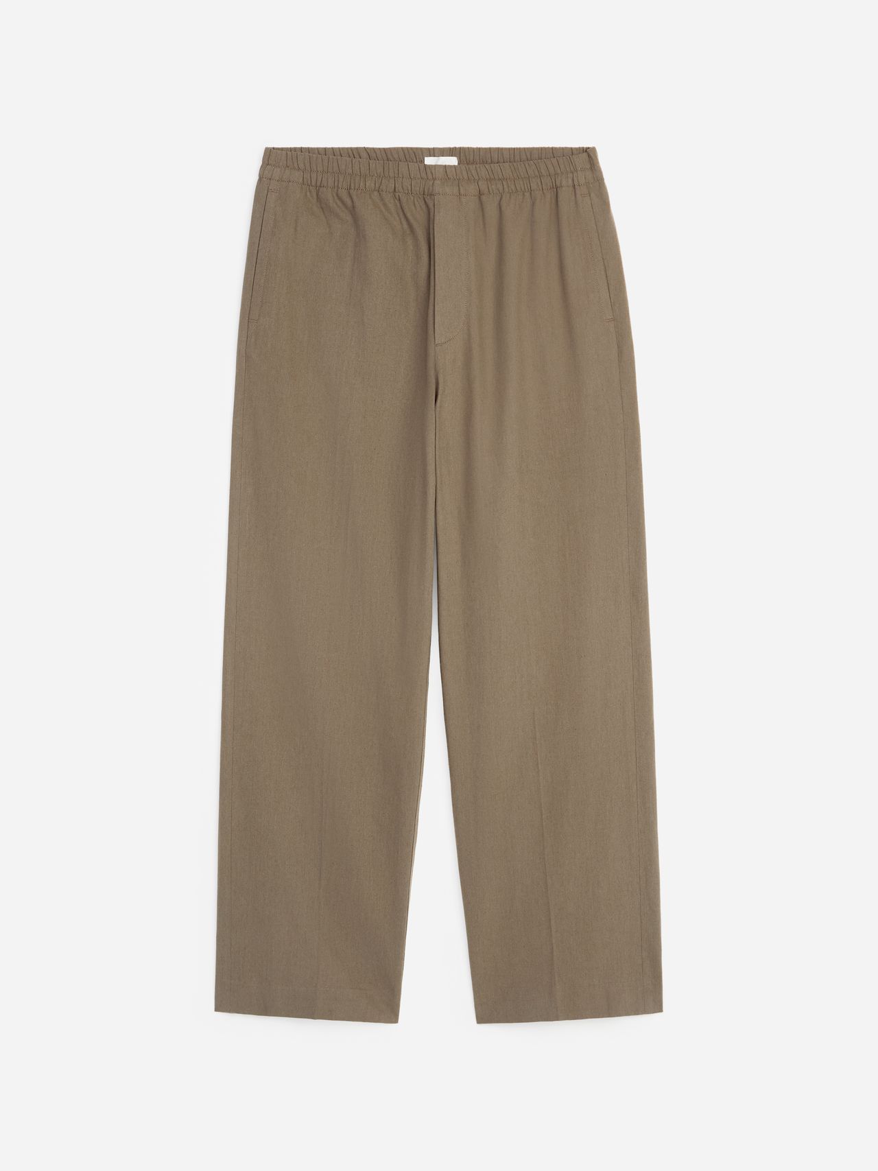 Brown wide-leg pants with an elastic waistband and a minimalist design, displayed on a plain white background.
