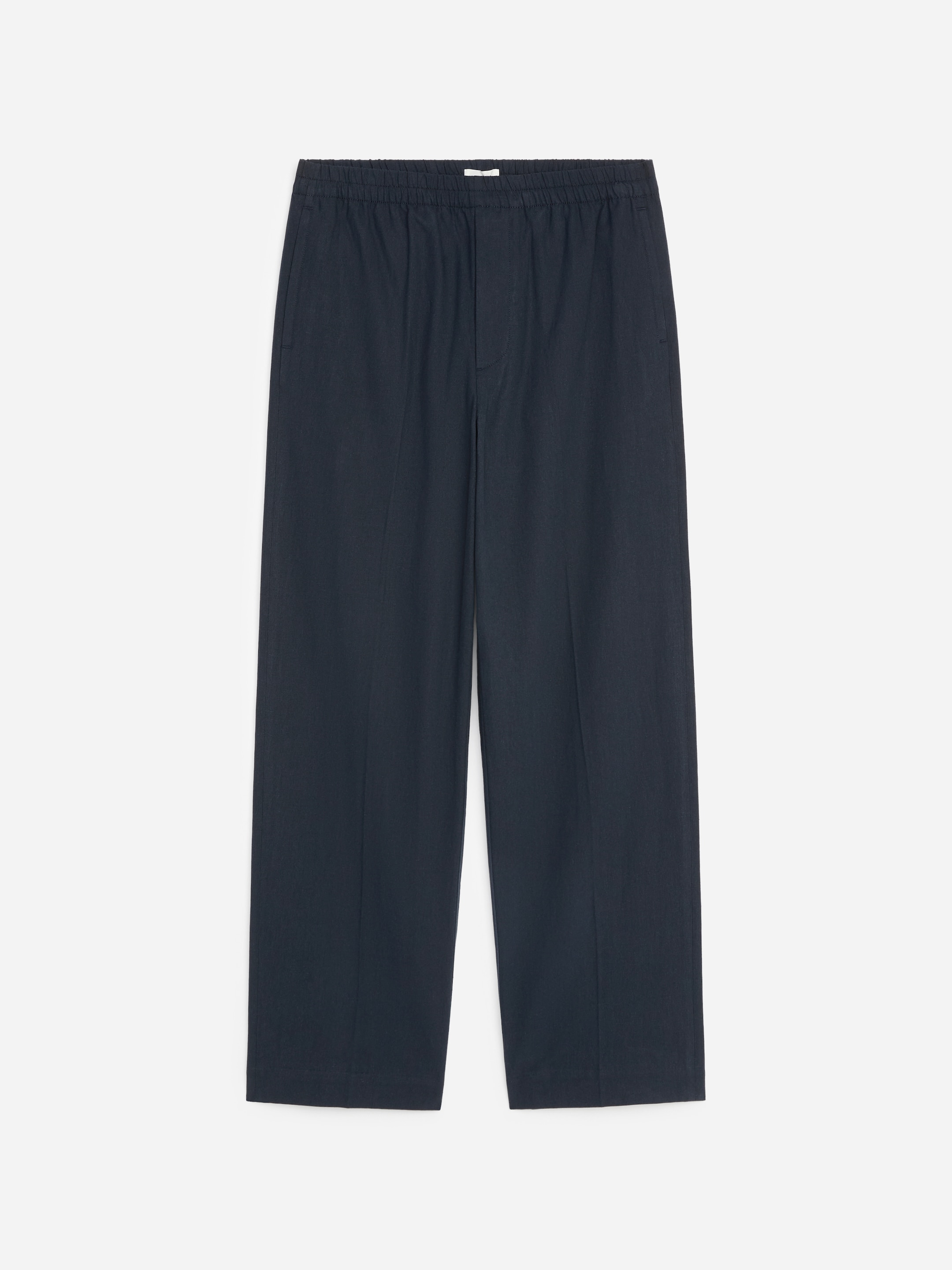 Black wide-leg pants with an elastic waistband, displayed against a plain white background.