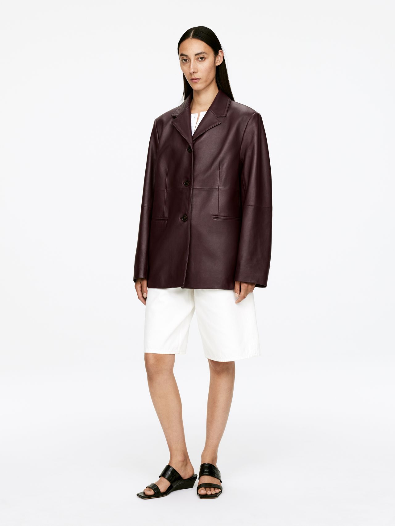 W Burgundy leather blazer