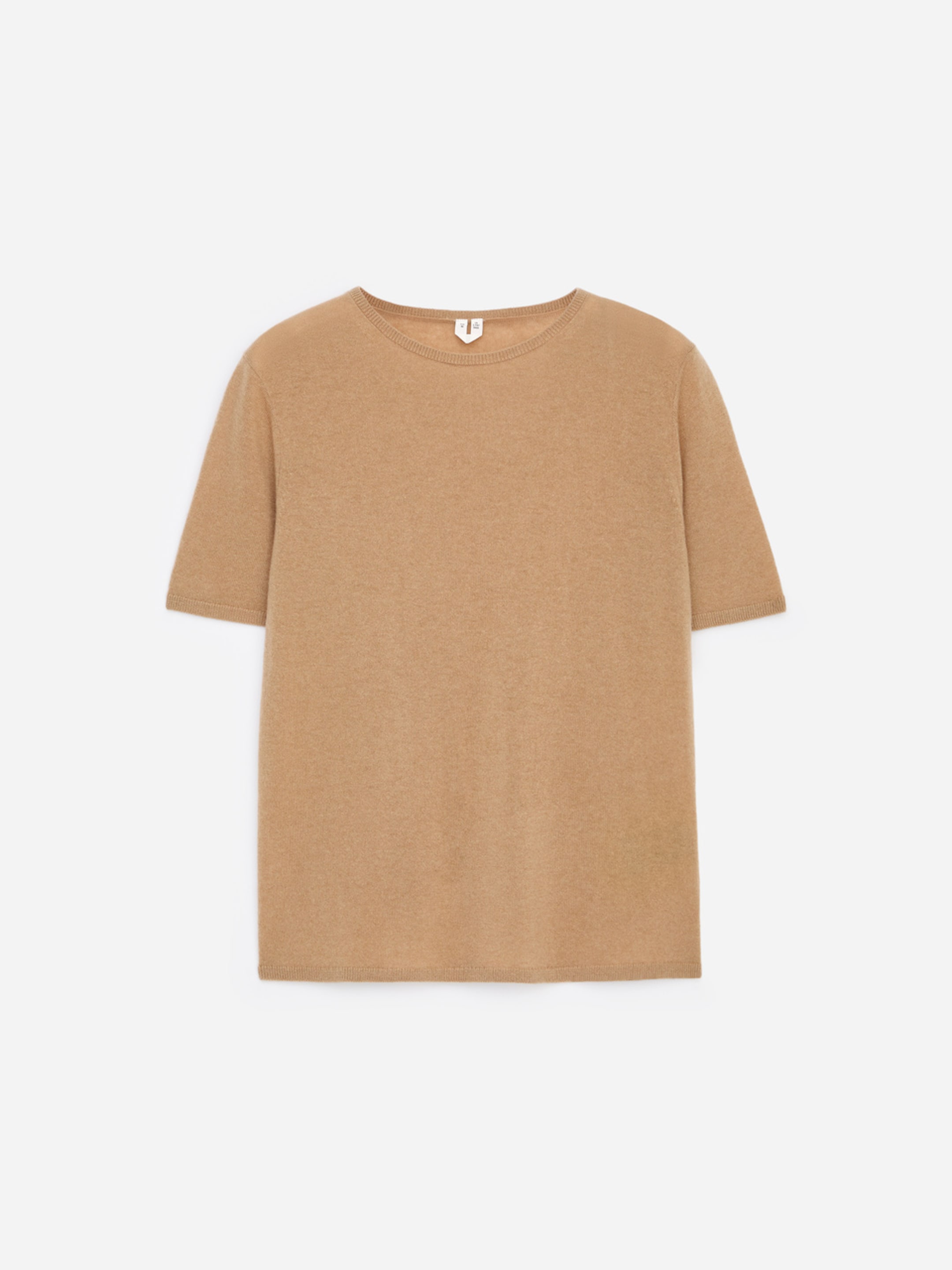 Beige short-sleeve sweater on a white background.